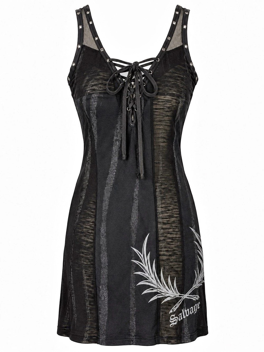 Salvage Vintage Y2K Lace Up Mesh Tunic Mini Dress Mall Goth Grunge NWOT S/M